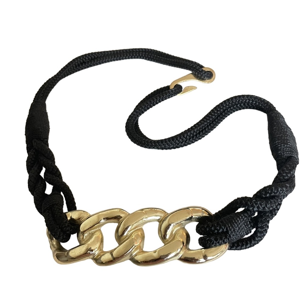 Vintage Black Rope and Gold Metal Belt